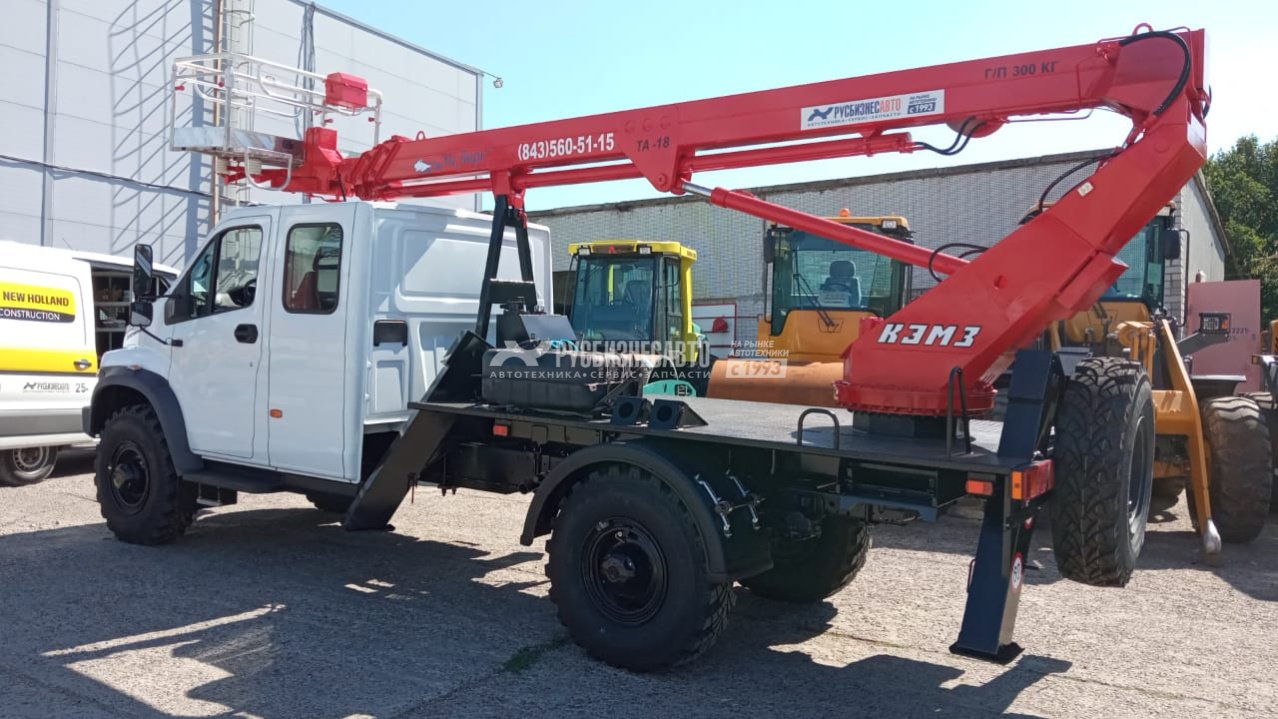 АГП КЭМЗ ТА-18 на шасси ГАЗ-C42A43 (Евро-5, 4х4), двухрядка, стрела вперед, поворотная люлька — новая техника в лизинг