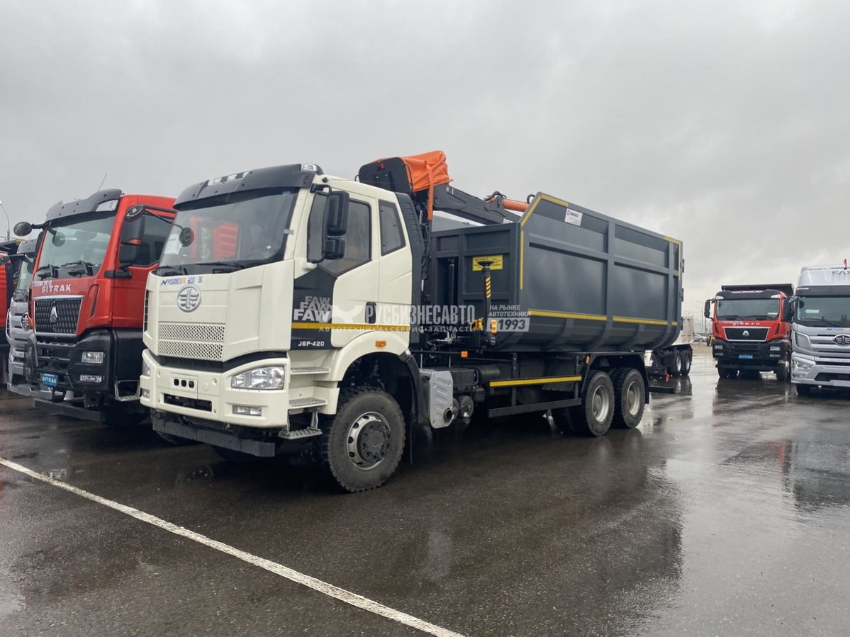 КМУ Ломовоз FAW 3250 (6x4, 390л.с., Евро-5), кузов Half-Pipe 32 куб., Р97-04М, захват ГЛ-6М — новая техника в лизинг
