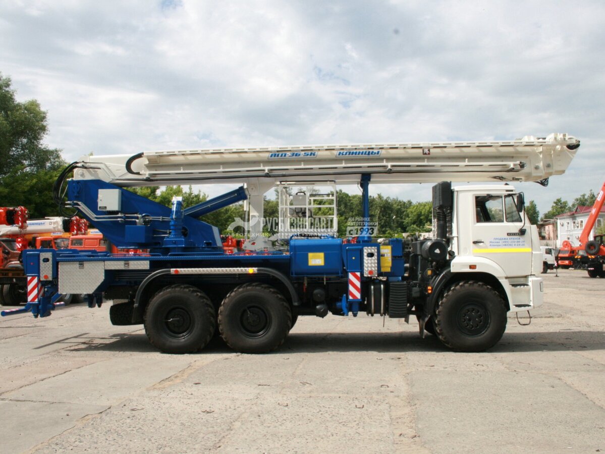 АГП КЛИНЦЫ АГП-36-5К (36м.) на шасси КАМАЗ-43118-50, однорядка, стрела вперед — новая техника в лизинг